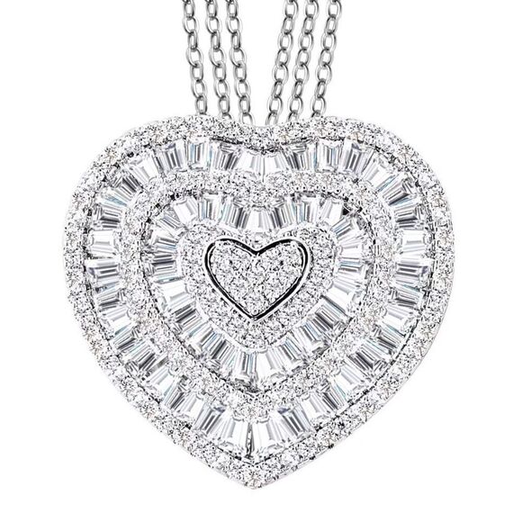 Simulated Diamond Heart Pendant Silver Adjustable Necklace New - Picture 1 of 8